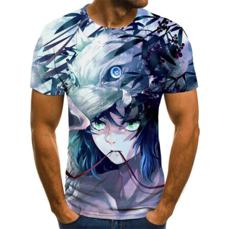 Camisa Camiseta Inosuke Hashibira Demon Slayer Anime Impressão 3D Full