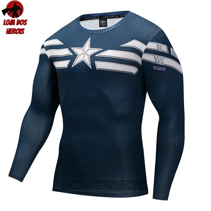 Camisa/Camiseta Hash Guard Capitão América Manga Compressão Segunda Pele