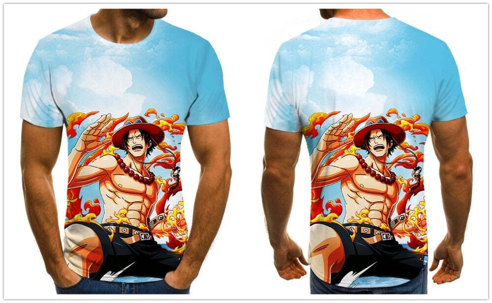 Camisa Camiseta Ace Punhos De Fogo One Piece Anime Impressão 3D Full - Imagem 2