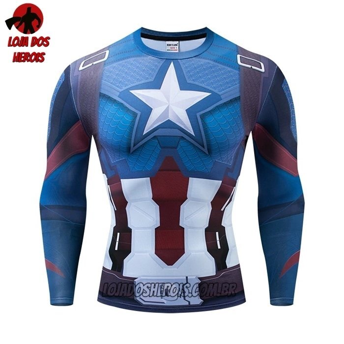 Camisa/Camiseta Hash Guard Capitão América Clássico Manga Compressão Segunda Pele