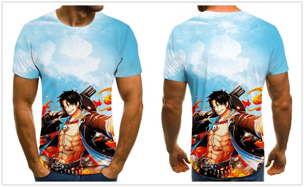 Camisa Camiseta Arte Portgas D. Ace One Piece Anime Impressão 3D Full - Imagem 2