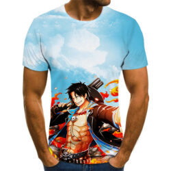 Camisa Camiseta Arte Portgas D. Ace One Piece Anime Impressão 3D Full