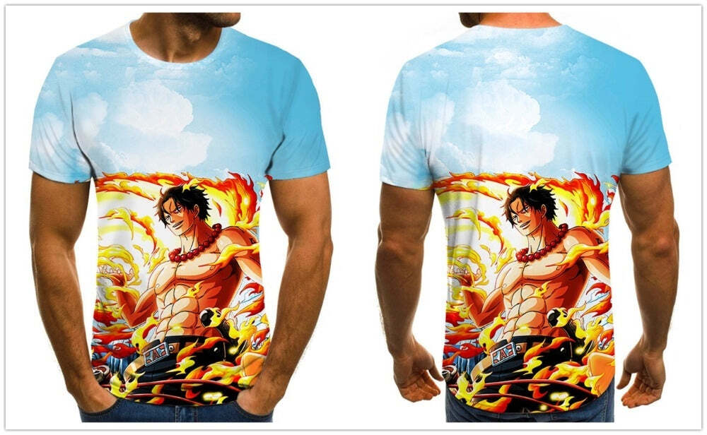 Camisa Camiseta Ace Imperador Das Chamas One Piece Anime Impressão 3D Full - Imagem 2