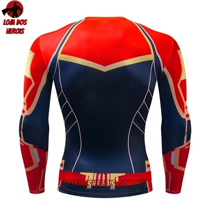 Camisa/Camiseta Hash Guard Capitã Marvel Alternativa Manga Compressão Segunda Pele - Imagem 2