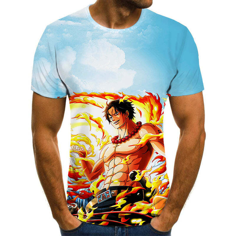 Camisa Camiseta Ace Imperador Das Chamas One Piece Anime Impressão 3D Full