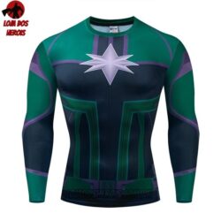 Camisa/Camiseta Hash Guard Capitã Marvel Kree Manga Compressão Segunda Pele