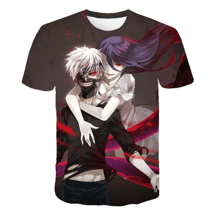 Camisa Camiseta Impressão 3D Tokyo Ghoul - Kaneki E Rize Anime
