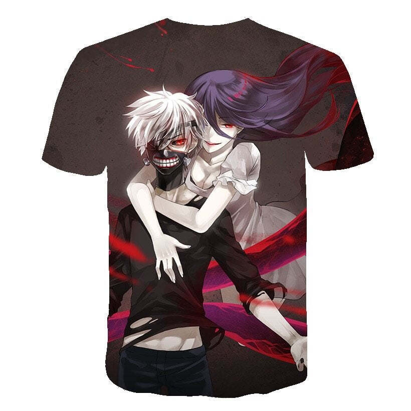 Camisa Camiseta Impressão 3D Tokyo Ghoul - Kaneki E Rize Anime - Imagem 2