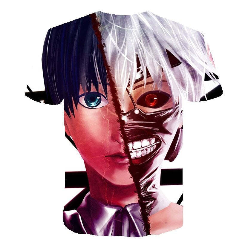 Camisa Camiseta Impressão 3D Tokyo Ghoul - Kaneki Humano e Ghoul Anime - Imagem 2