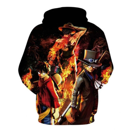Blusa Jaqueta 3D Luffy, Ace e Sabo One Piece Anime Touca Canguru - Imagem 2
