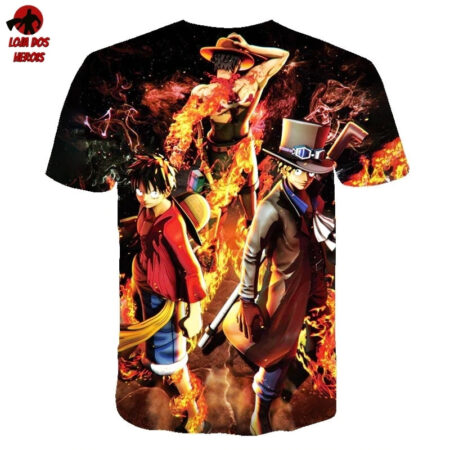 Camisa Camiseta Impressão 3D Full One Piece Anime Luffy Ace e Sabo - Image 2