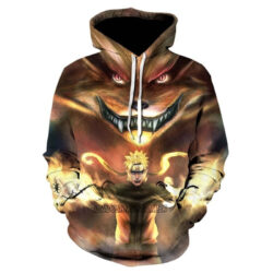 Blusa Jaqueta 3D Naruto e Kurama Anime Touca Canguru