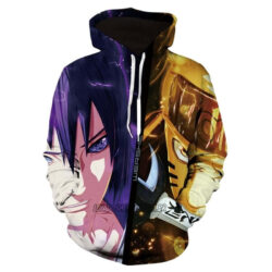 Blusa Jaqueta 3D Sasuke e Naruto Batalha Final Anime Touca Canguru