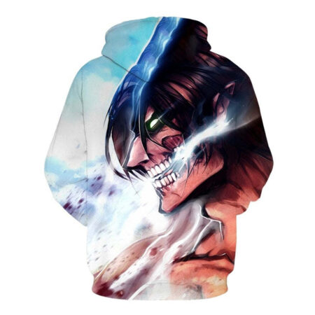 Blusa Jaqueta 3D Eren Yeager Forma Titã Attack On Titan Anime Touca Canguru - Imagem 2