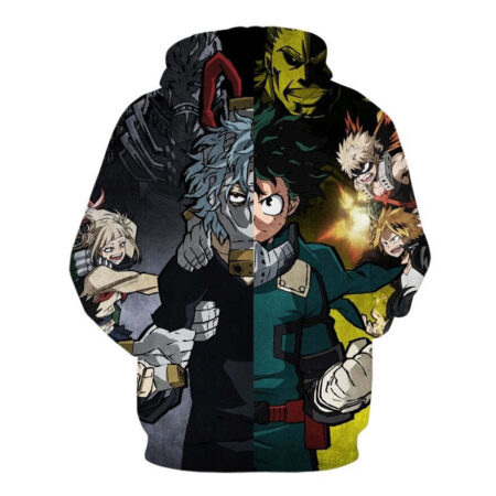 Blusa Jaqueta 3D Heróis Vs Vilões Boku No Hero Academia Anime Touca Canguru - Imagem 2