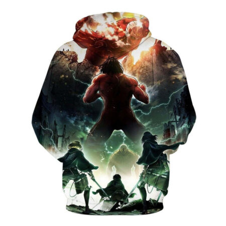 Blusa Jaqueta 3D Eren Vs Titã Encouraçado Attack On Titan Anime Touca Canguru - Imagem 2