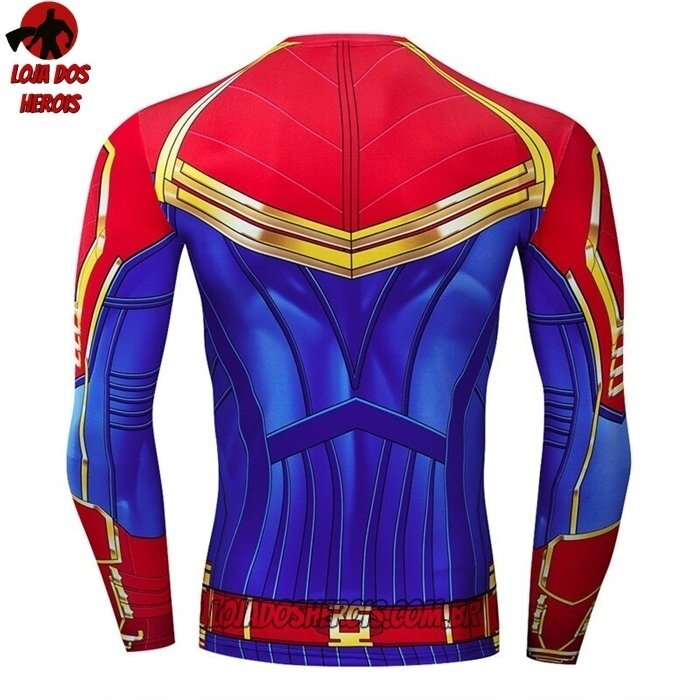 Camisa/Camiseta Hash Guard Capitã Marvel Vingadores Manga Compressão Segunda Pele - Imagem 2