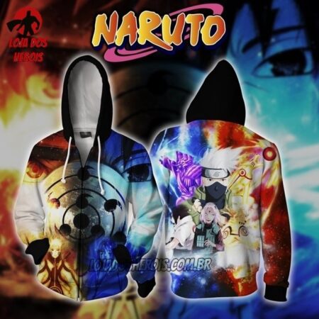 Jaqueta/Blusa Naruto Kyuubi e Sasuke Rinnegan sharingan