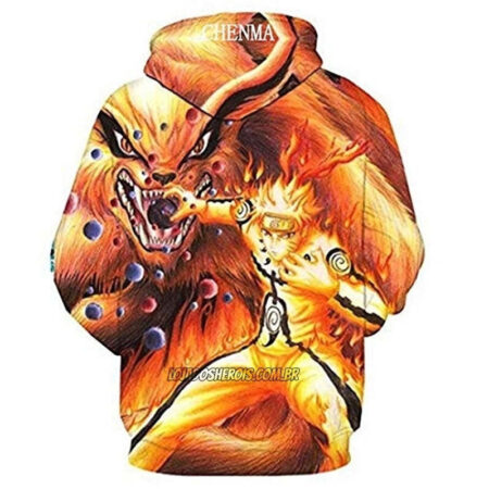 Blusa Jaqueta 3D Naruto e Kyuubi Batalha Anime Touca Canguru - Imagem 2