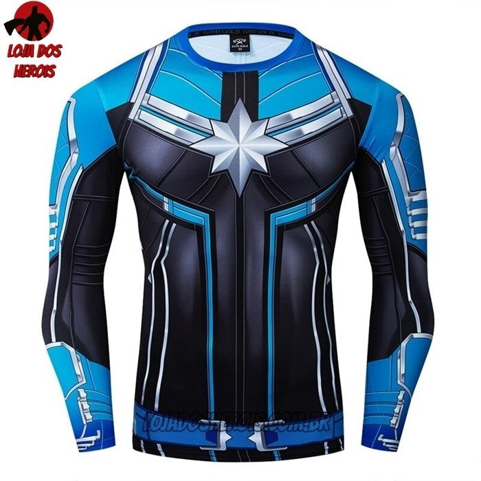 Camisa/Camiseta Hash Guard Capitã Marvel Manga Compressão Segunda Pele