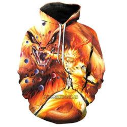 Blusa Jaqueta 3D Naruto e Kyuubi Batalha Anime Touca Canguru
