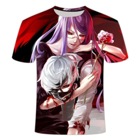 Camisa Camiseta Impressão 3D Tokyo Ghoul - Rize Flor Kaneki Anime