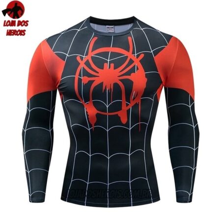 Camisa/Camiseta Hash Guard Miles Morales Manga Compressão Segunda Pele