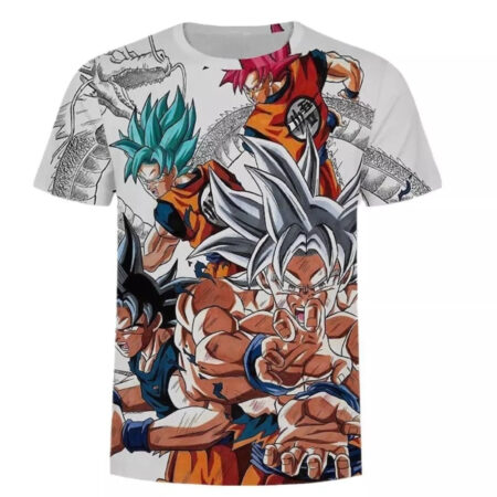 Camisa Camiseta Impressão 3D Goku Várias Transformações Dragon Ball Super Estilo Clássico