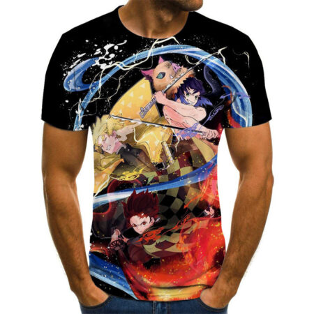 Camisa Camiseta Tanjiro Zenitsu e Inosuke Demon Slayer Anime Impressão 3D Full