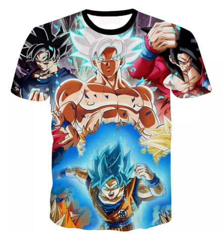 Camisa Camiseta Impressão 3D Goku Transformações Dragon Ball Super Estilo Clássico