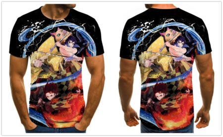 Camisa Camiseta Tanjiro Zenitsu e Inosuke Demon Slayer Anime Impressão 3D Full - Image 2