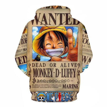 Blusa Jaqueta 3D Luffy Cartaz Procurado One Piece Anime Touca Canguru - Imagem 2