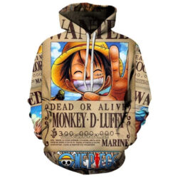 Blusa Jaqueta 3D Luffy Cartaz Procurado One Piece Anime Touca Canguru