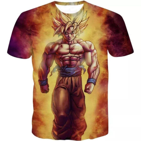 Camisa Camiseta Impressão 3D Goku Ssj 2 Batalha Dragon Ball Z Estilo Clássico