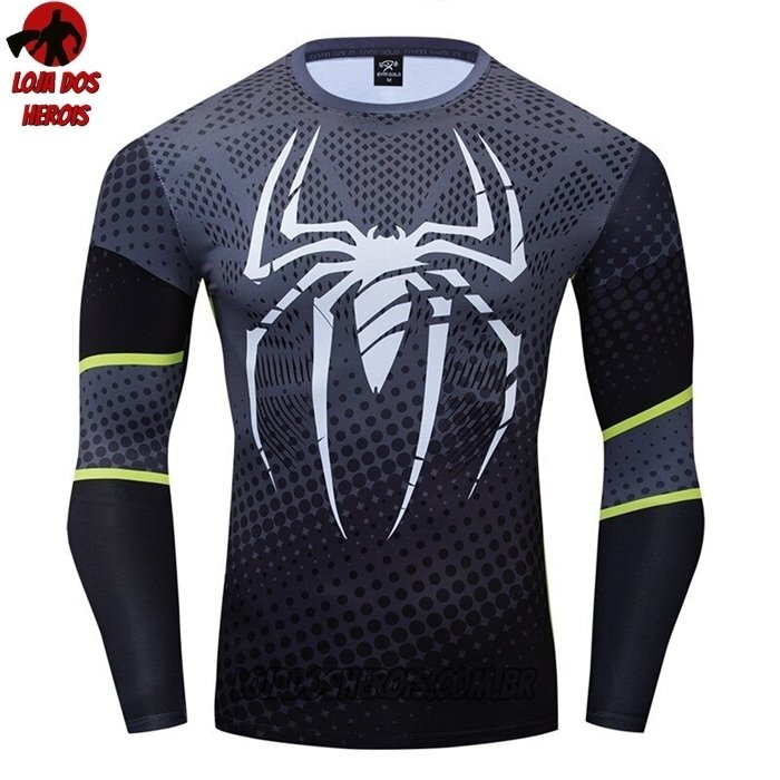 Camisa/Camiseta Hash Guard Homem Aranha Traje Stealth Manga Compressão Segunda Pele