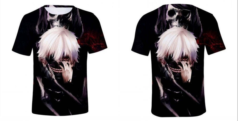 Camisa Camiseta Impressão 3D Tokyo Ghoul - Kaneki e Caveira Anime - Imagem 2