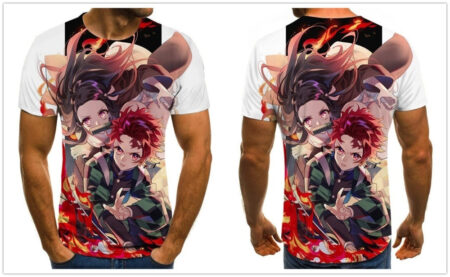 Camisa Camiseta Tanjiro e Nezuko Demon Slayer Anime Impressão 3D Full - Image 2