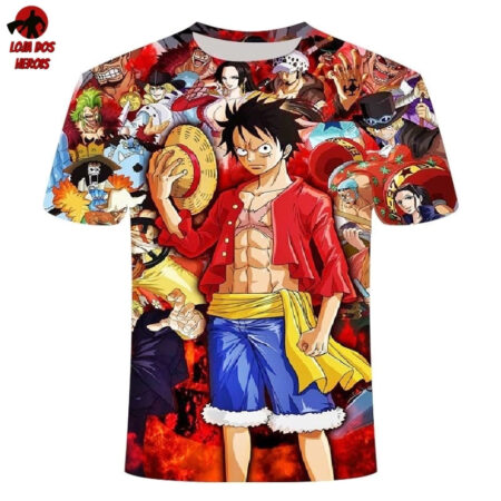 Camisa Camiseta Impressão 3D Full One Piece Anime Luffy E Companheiros