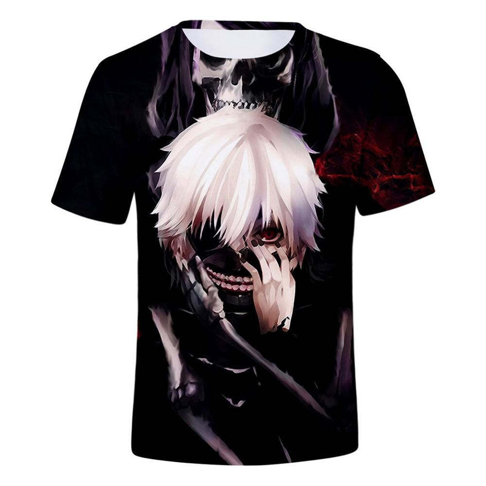 Camisa Camiseta Impressão 3D Tokyo Ghoul - Kaneki e Caveira Anime