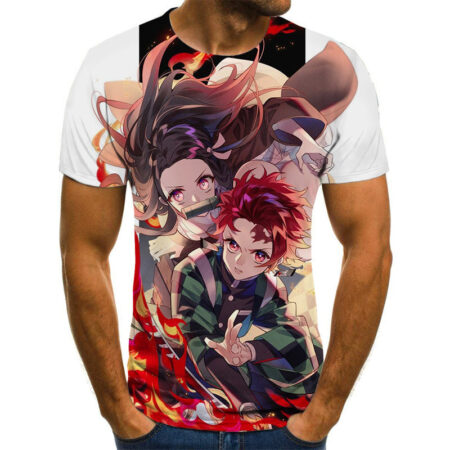 Camisa Camiseta Tanjiro e Nezuko Demon Slayer Anime Impressão 3D Full