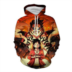 Blusa Jaqueta 3D Luffy Transformação Batalha One Piece Anime Touca Canguru