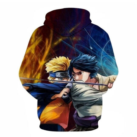 Blusa Jaqueta 3D Naruto Uzumaki Vs Sasuke Uchiha Anime Touca Canguru - Imagem 2