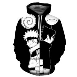 Blusa Jaqueta 3D Sasuke e Naruto Clássico Anime Touca Canguru