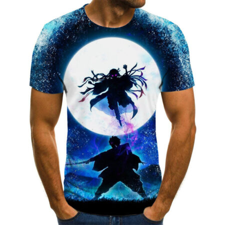 Camisa Camiseta Nezuko e Tanjiro Demon Slayer Anime Impressão 3D Full