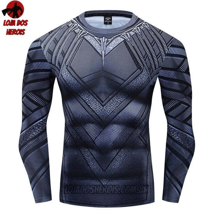 Camisa/Camiseta Hash Guard Pantera Negra Filme Manga Compressão Segunda Pele