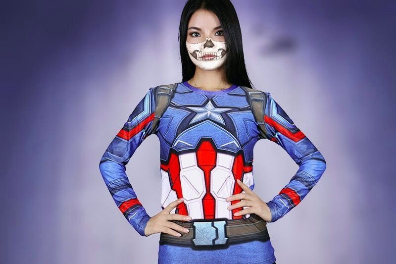 Camisa / Camiseta Hash Guard Feminina Capitão América - Manga Longa Compressão - Imagem 3