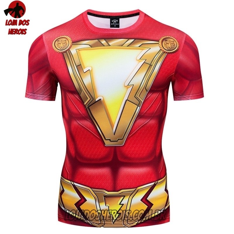Camisa Shazam Roupa Blusa Camiseta Desenho Traje Super Heroi