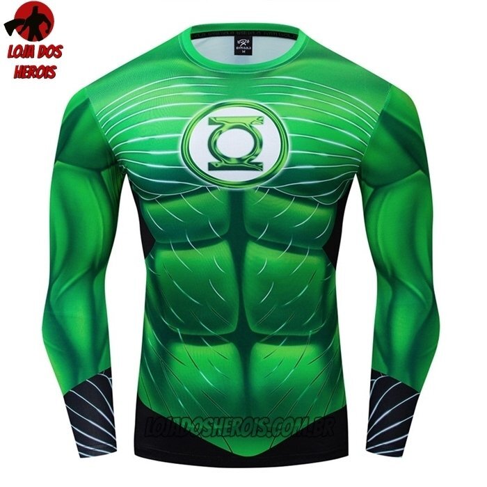 Camisa/Camiseta Hash Guard Lanterna Verde Manga Compressão Segunda Pele