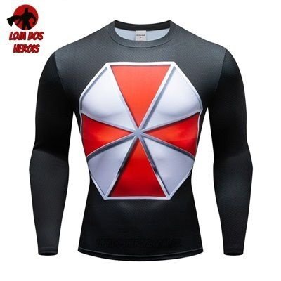 Camiseta/Camisa Umbrella Resident Evil Manga Compressão Hash Guard - Imagem 3