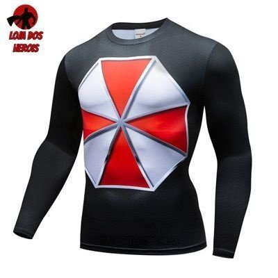 Camiseta/Camisa Umbrella Resident Evil Manga Compressão Hash Guard